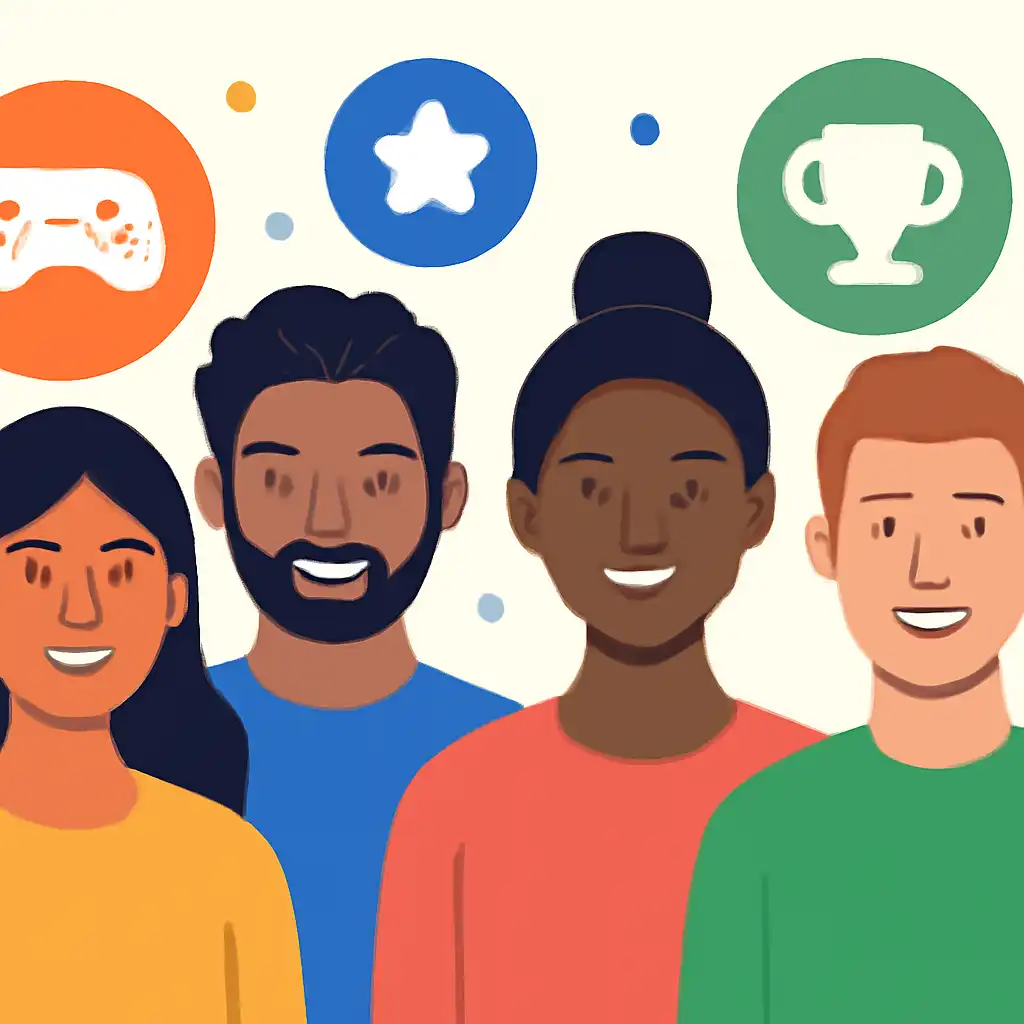 Group of diverse users smiling: Raxi Win community photo