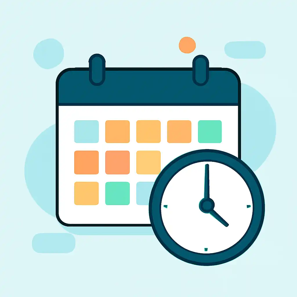 Calendar with clock: Raxi Win timing and schedule visual