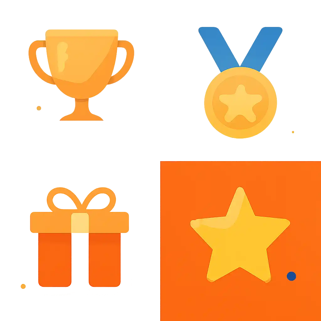 Trophy and reward icons: Raxi Win bonuses graphic